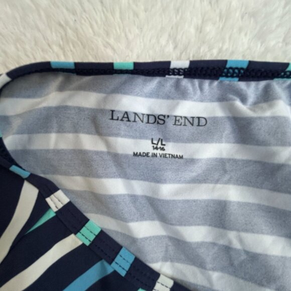 Lands' End Womens Striped Long-Sleeve Rash Guard Swim Shirt Large 14-16 Blue - Picture 3 of 7